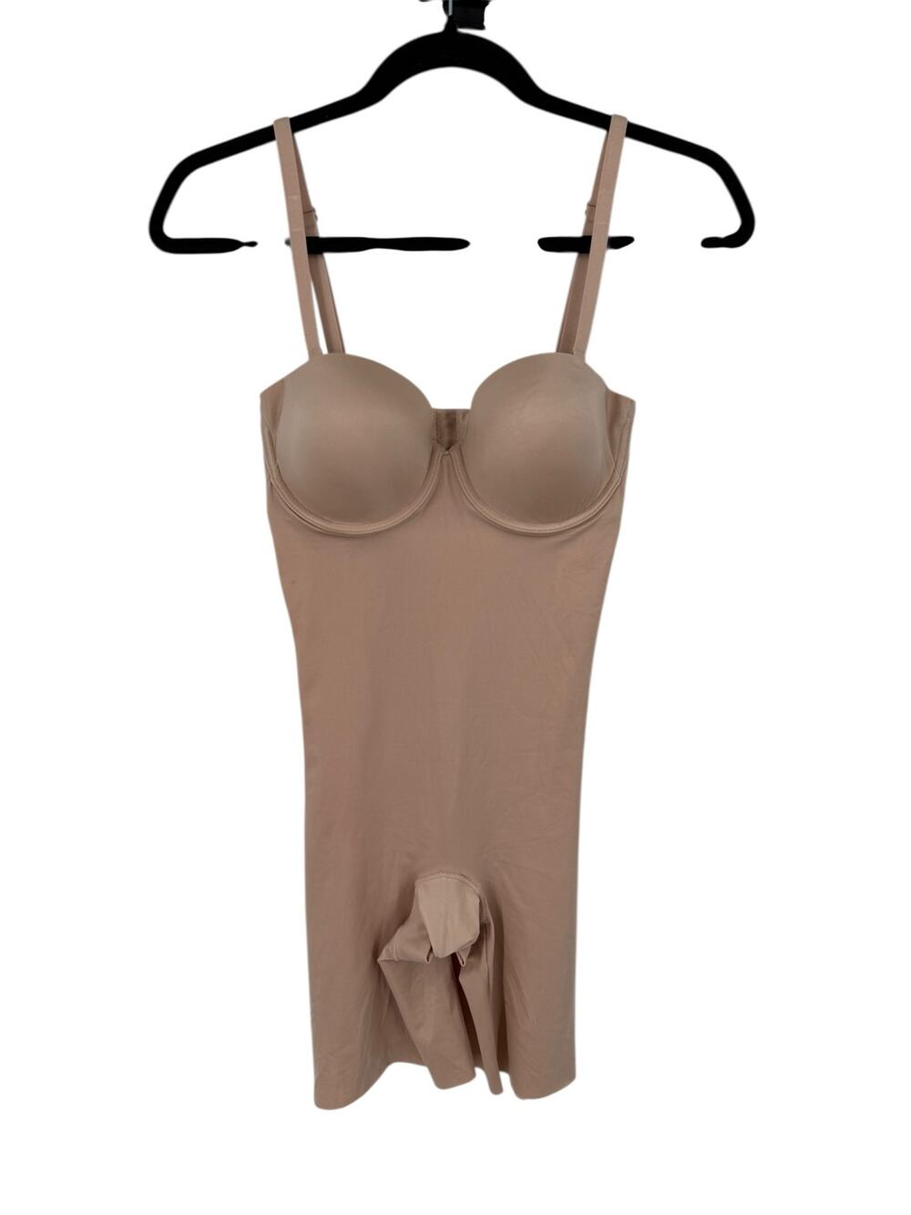 Spanx bodysuit tan 10156R Suit Your Fancy Strapless cupped mid thigh Small S